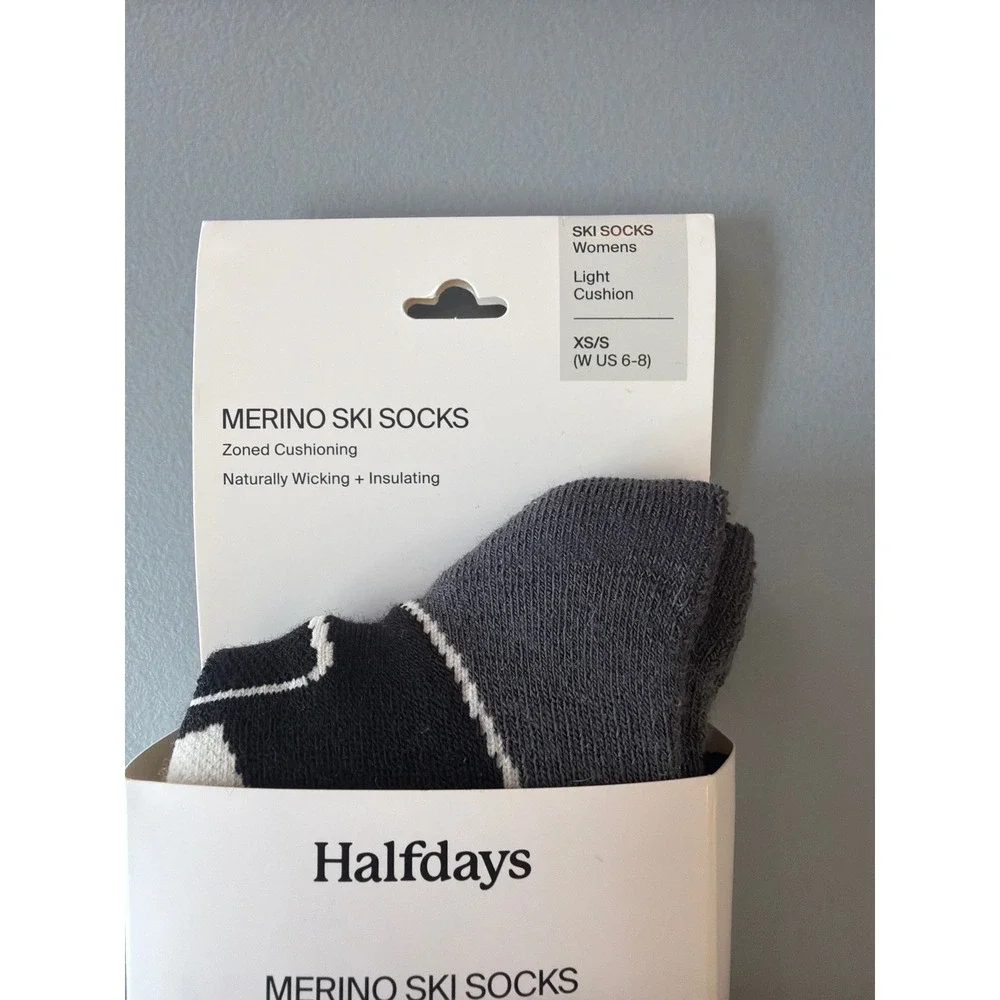 Halfdays Light Cushion Merino Ski Socks Womens XS/S 6-8 Black Grey NWT